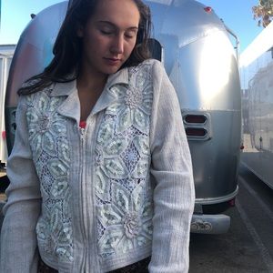 Crochet sequin zip up  jacket